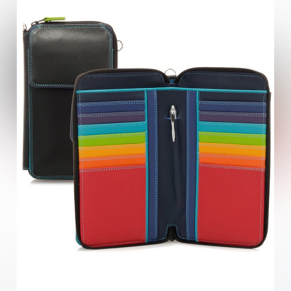 New with tags MyWalit Leather Zip Multi Purse with Shoulder Strap Rainbow